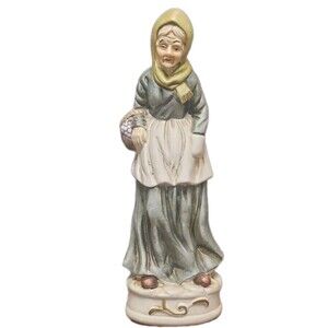 Vintage 12" Porcelain Old Woman Grandma Head Scarf Basket